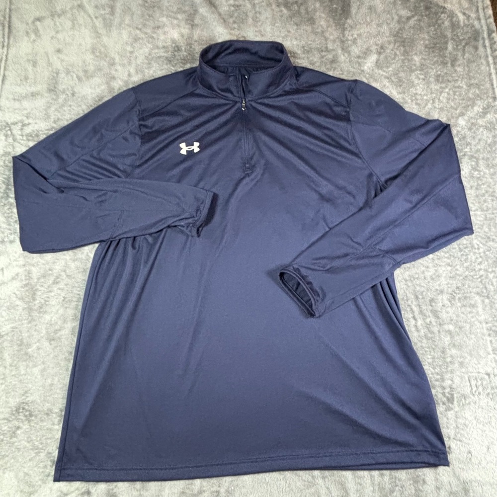 Under Armour Mens 2XL Navy Blue Quarter Zip Pullover Loose Fit Long Sleeve Top